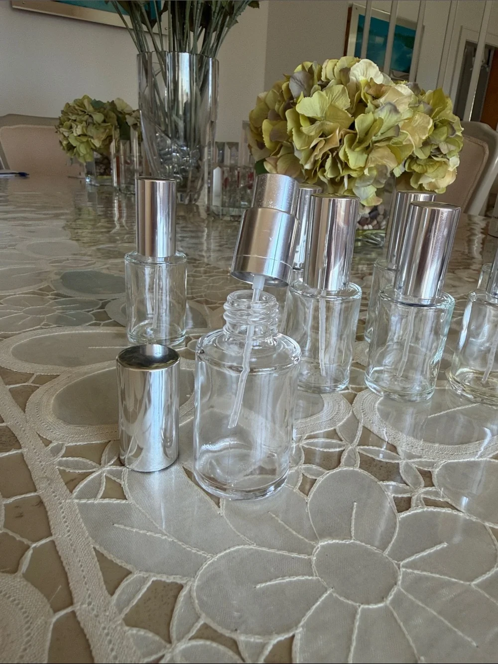 Clear Glass Roller Bottle Set with Silver Caps - Home Accents Decor